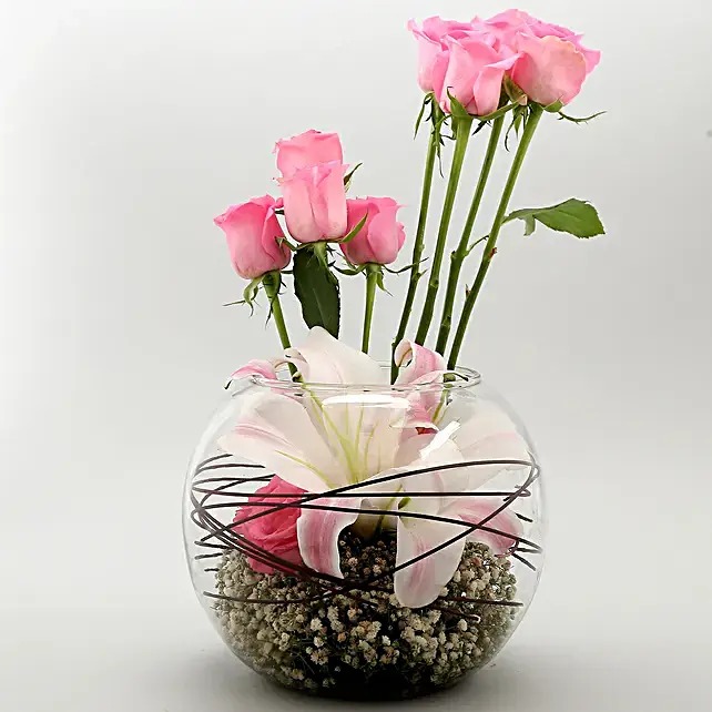 Roses & Lilies Vase Arrangement